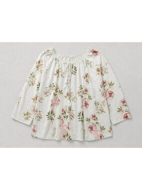 Rose Floral Big Shirt Tunic Top 4X Blouse White Multi Roses Feminine Romantic